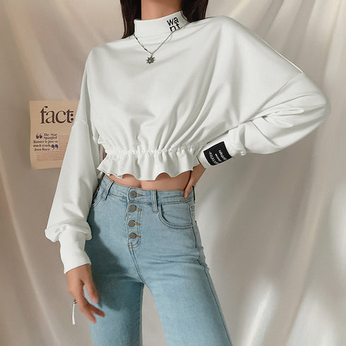 Letter-print slim high-neck tunic sweatshirt - ROUTINE FASHION